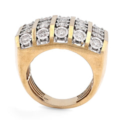 10k Yellow Gold 2 CTW Natural Diamond Multi Column Men Ilusion Set Pinky Ring 12.6g