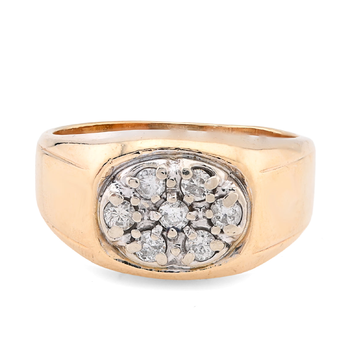 10k Yellow Gold 0.5 CTW Natural Diamond Oval Rectangular Shape Men Pinky Ring 9.6g