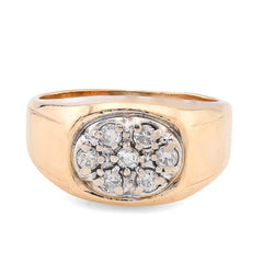 10k Yellow Gold 0.5 CTW Natural Diamond Oval Rectangular Shape Men Pinky Ring 9.6g