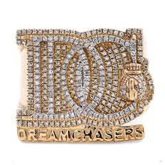 10k Yellow Gold 1.38 CTW Dream Chasers Inital Natural Diamond Money Bag Men Pinky Ring 12.4g