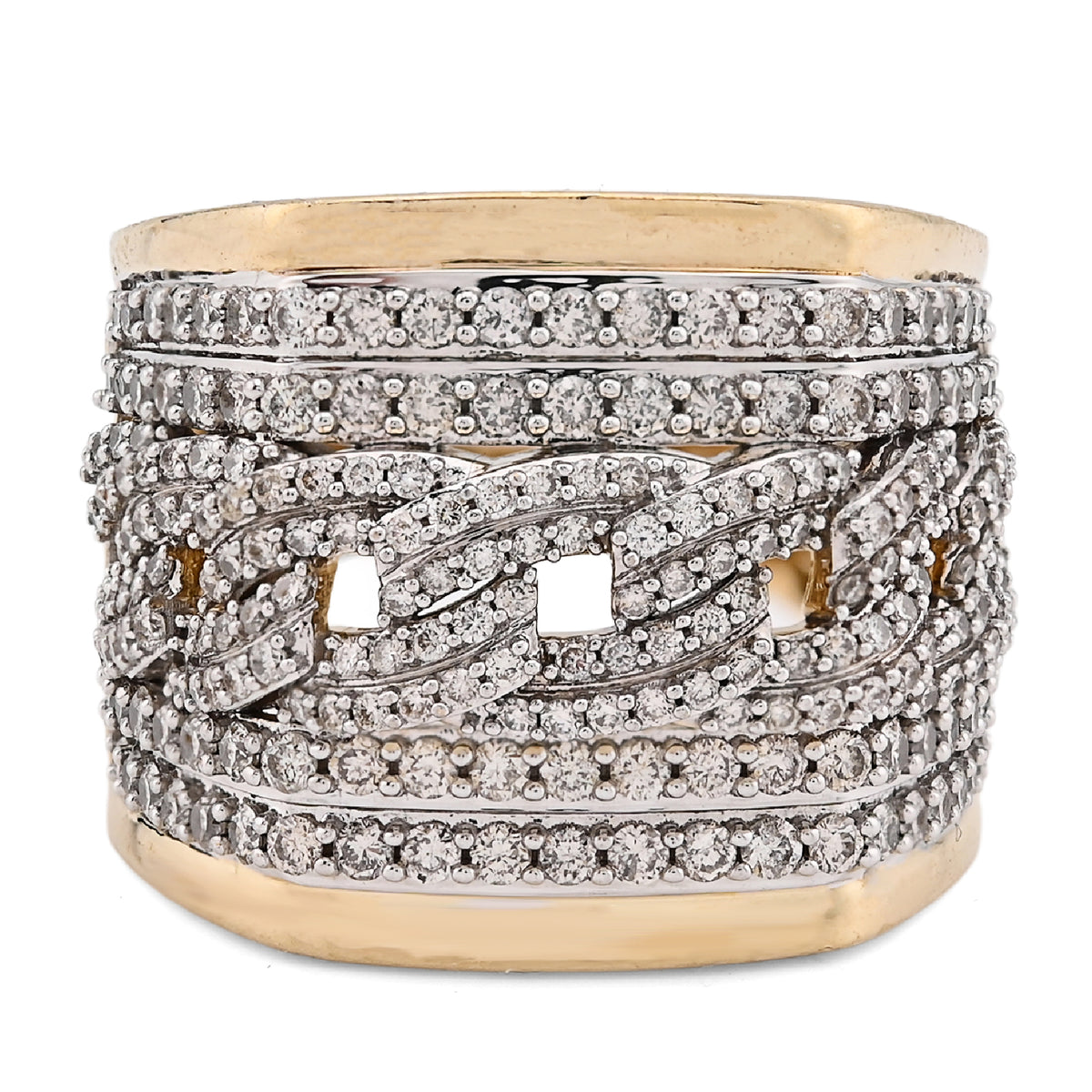 10k Yellow Gold Cuban Link 4 Row Men 1.98 CTW Natural Diamond Pinky Ring 10.3g