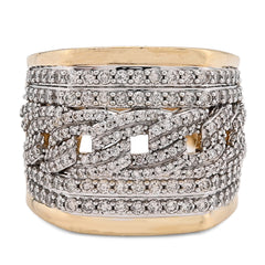 10k Yellow Gold Cuban Link 4 Row Men 1.98 CTW Natural Diamond Pinky Ring 10.3g
