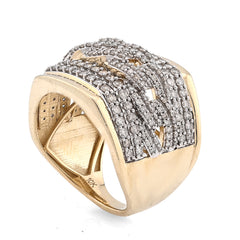 10k Yellow Gold Cuban Link 4 Row Men 1.98 CTW Natural Diamond Pinky Ring 10.3g
