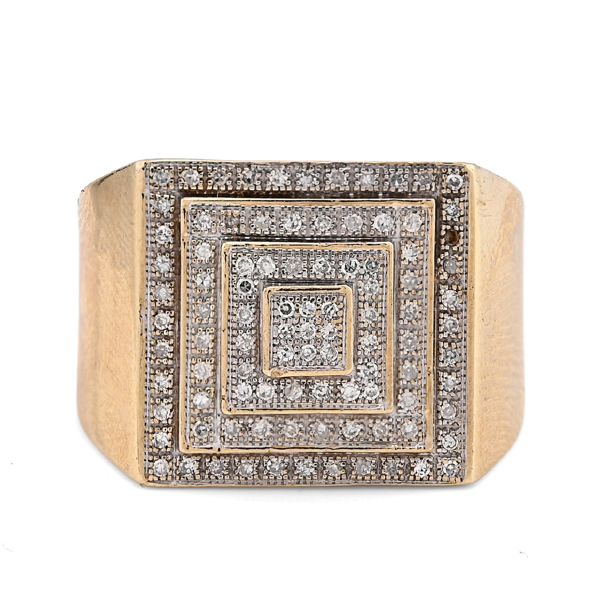 10k Yellow Gold 0.69 CTW Natural Diamond Multi Level Square Shape Men Pinky Ring 5.7g
