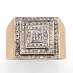10k Yellow Gold 0.69 CTW Natural Diamond Multi Level Square Shape Men Pinky Ring 5.7g