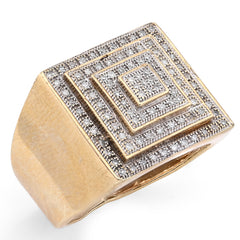 10k Yellow Gold 0.69 CTW Natural Diamond Multi Level Square Shape Men Pinky Ring 5.7g