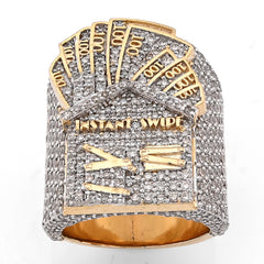 10k Yellow Gold 3.10 CTW Natural Diamond Trap House $100 Bill Top Men Pinky Ring 24.2gm