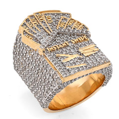 10k Yellow Gold 3.10 CTW Natural Diamond Trap House $100 Bill Top Men Pinky Ring 24.2gm