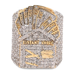 10k Yellow Gold 3.10 CTW Natural Diamond Trap House $100 Bill Top Men Pinky Ring 24.2gm