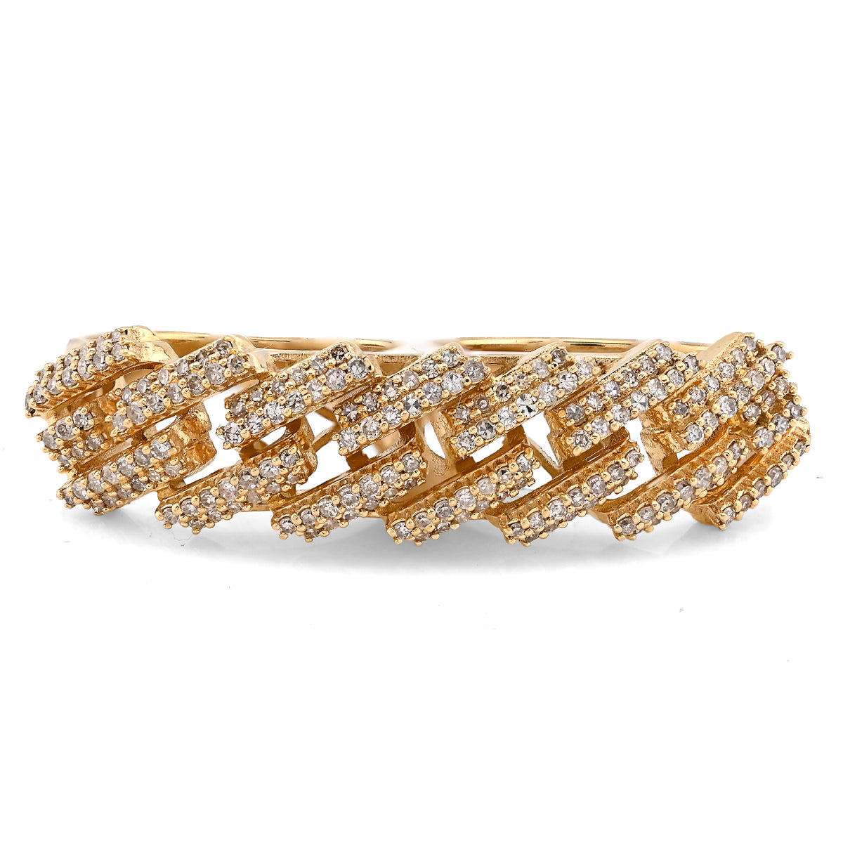 10k Yellow Gold Cuban Link 2 Finger 3 CTW Natural Diamond Men Ring 15.5g