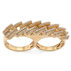 10k Yellow Gold Cuban Link 2 Finger 3 CTW Natural Diamond Men Ring 15.5g