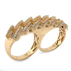 10k Yellow Gold Cuban Link 2 Finger 3 CTW Natural Diamond Men Ring 15.5g