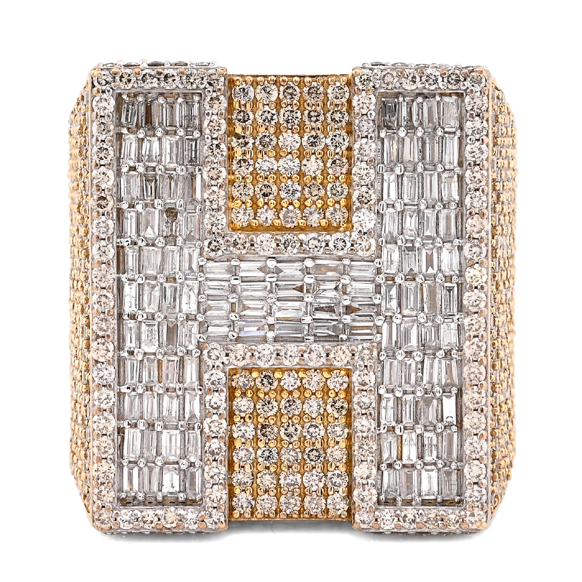 10k Yellow Gold 15.74 CTW Natural Diamond "H" Initial Men Ring 1.15" Wide 36.5g