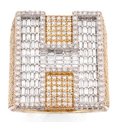 10k Yellow Gold 15.74 CTW Natural Diamond "H" Initial Men Ring 1.15" Wide 36.5g