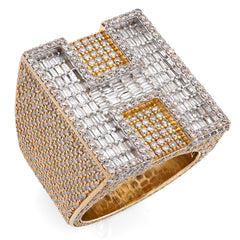 10k Yellow Gold 15.74 CTW Natural Diamond "H" Initial Men Ring 1.15" Wide 36.5g