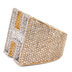 10k Yellow Gold 15.74 CTW Natural Diamond "H" Initial Men Ring 1.15" Wide 36.5g