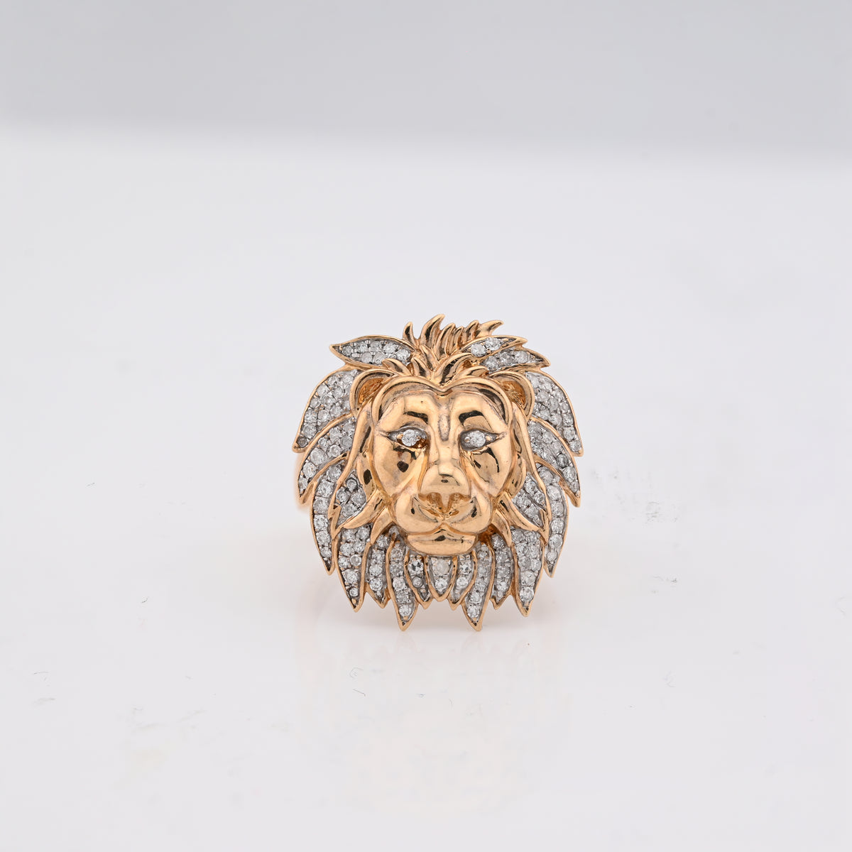 10k Yellow Gold 1.87 CTW Natural Diamond Lion Head Men Pinky Ring 9.6g