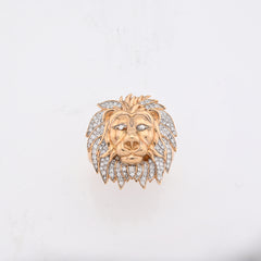 10k Yellow Gold 1.87 CTW Natural Diamond Lion Head Men Pinky Ring 9.6g