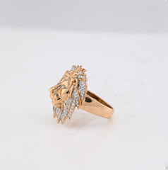10k Yellow Gold 1.87 CTW Natural Diamond Lion Head Men Pinky Ring 9.6g