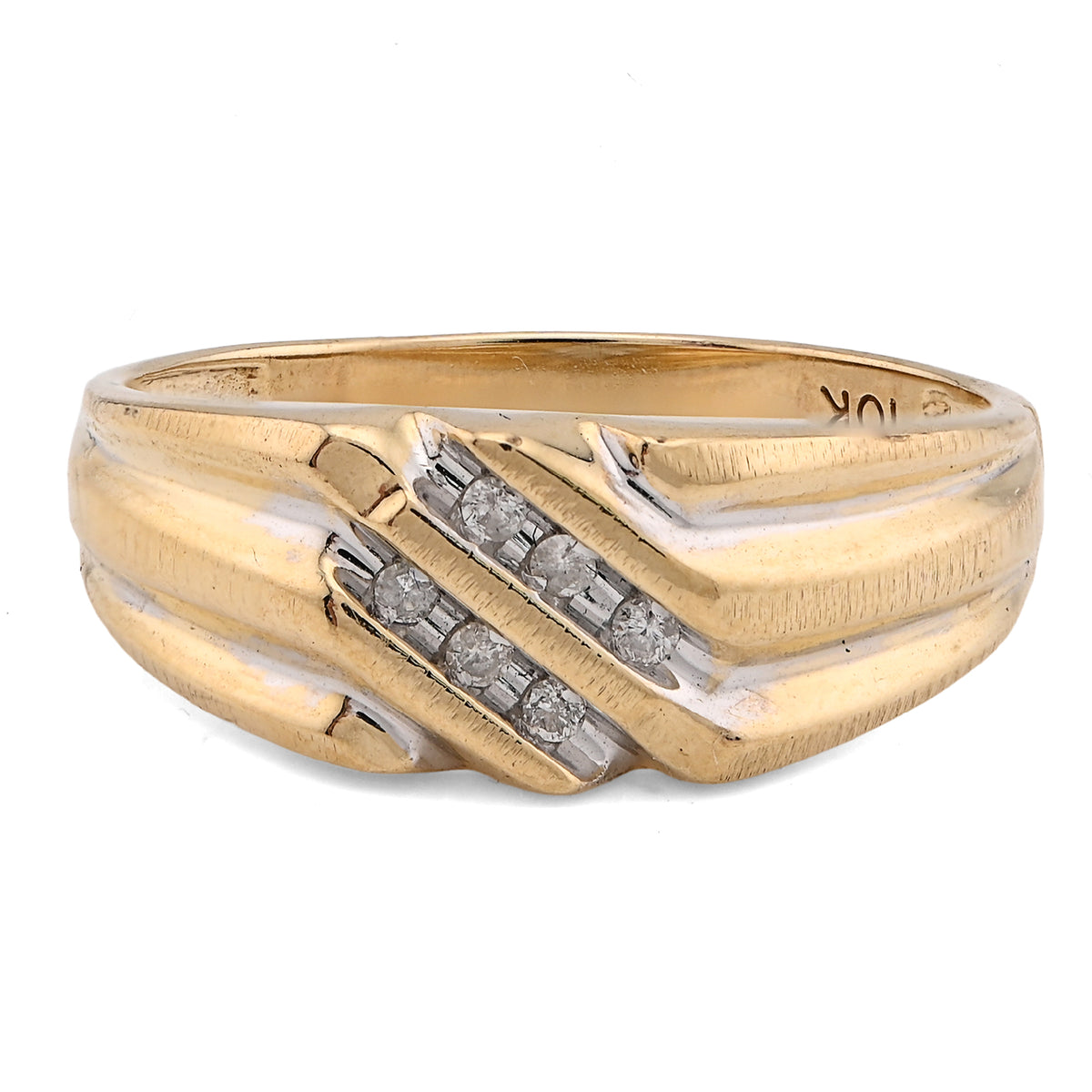 10k Yellow Gold 0.25 CTW Three Natural Diamond Diagonal Row Men Ring 3.7g