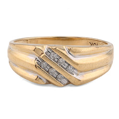 10k Yellow Gold 0.25 CTW Three Natural Diamond Diagonal Row Men Ring 3.7g