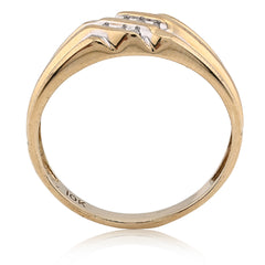 10k Yellow Gold 0.25 CTW Three Natural Diamond Diagonal Row Men Ring 3.7g