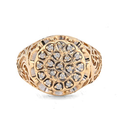 10k Yellow Gold Men Flower Cluster Round Royal 0.87 CTW Natural Diamond Men Ring 5.6gm