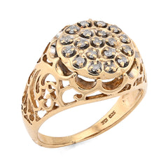 10k Yellow Gold Men Flower Cluster Round Royal 0.87 CTW Natural Diamond Men Ring 5.6gm