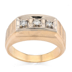 10k Yellow Gold 0.9 CTW 3 Diamond Solitaire Centre Men President's Ring 9.8g