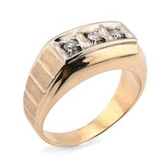 10k Yellow Gold 0.9 CTW 3 Diamond Solitaire Centre Men President's Ring 9.8g