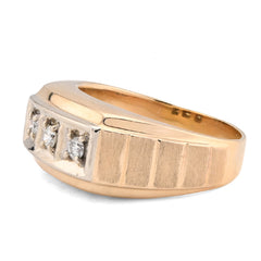 10k Yellow Gold 0.9 CTW 3 Diamond Solitaire Centre Men President's Ring 9.8g