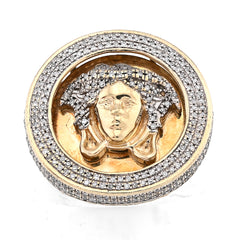 10k Yellow Gold Round Medisa Face 1 CTW Natural Diamond Men Pinky Ring 10.3g