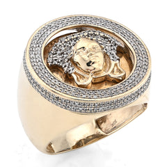 10k Yellow Gold Round Medisa Face 1 CTW Natural Diamond Men Pinky Ring 10.3g