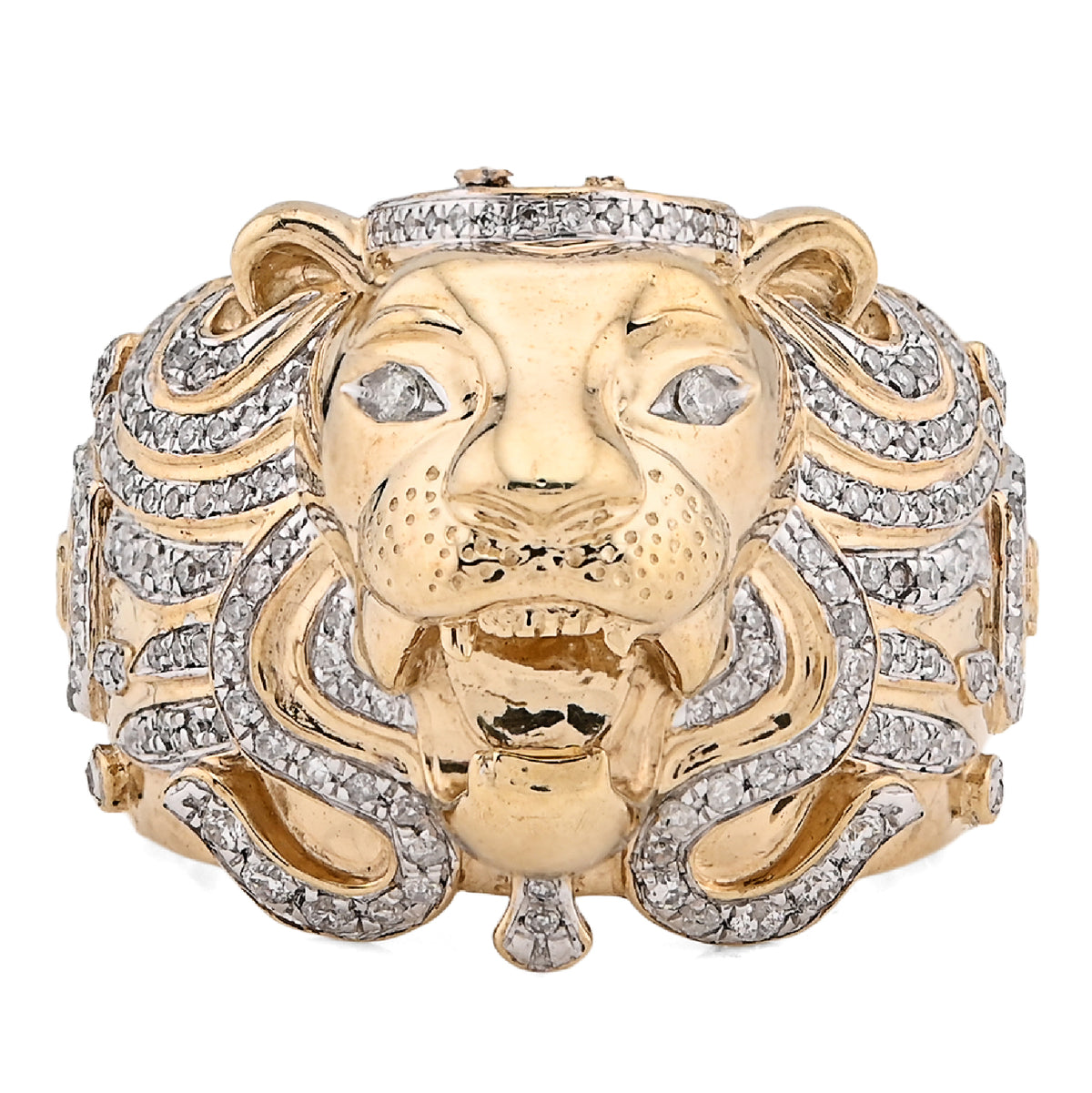 10k Yellow Gold 0.75 CTW Natural Diamond Roaring Lion Head Men Pinky Ring 11.8g