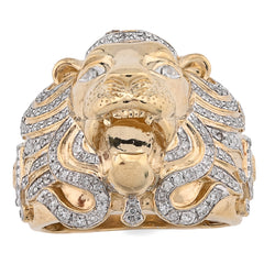 10k Yellow Gold 0.75 CTW Natural Diamond Roaring Lion Head Men Pinky Ring 11.8g