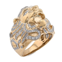 10k Yellow Gold 0.75 CTW Natural Diamond Roaring Lion Head Men Pinky Ring 11.8g