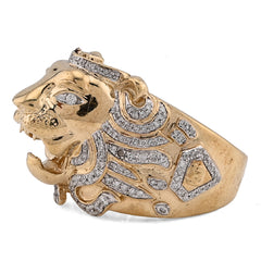 10k Yellow Gold 0.75 CTW Natural Diamond Roaring Lion Head Men Pinky Ring 11.8g