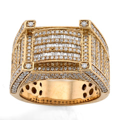 10k Yellow Gold 2.06 CTW Natural Diamond 3 Row Baguette Side Iced Men Pinky Ring 14.6g