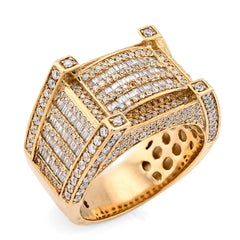 10k Yellow Gold 2.06 CTW Natural Diamond 3 Row Baguette Side Iced Men Pinky Ring 14.6g