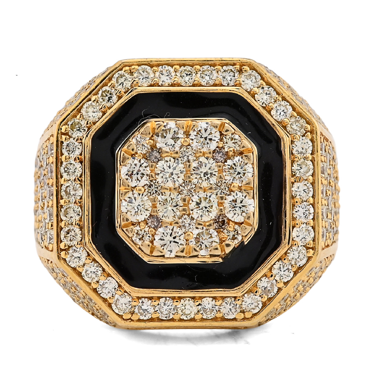 10k Yellow Gold 4.03 CTW Natural Diamond Octagon Shape Black Centre Men Pinky Ring 17.8m