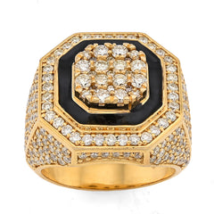 10k Yellow Gold 4.03 CTW Natural Diamond Octagon Shape Black Centre Men Pinky Ring 17.8m