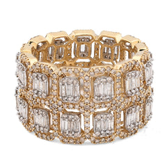 10k Yellow Gold 2 Row Round/Baguette 7 CTW Natural Diamond All Iced Men Ring 10.2g