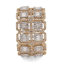 10k Yellow Gold 2 Row Round/Baguette 7 CTW Natural Diamond All Iced Men Ring 10.2g