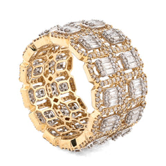 10k Yellow Gold 2 Row Round/Baguette 7 CTW Natural Diamond All Iced Men Ring 10.2g