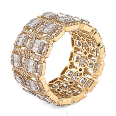 10k Yellow Gold 2 Row Round/Baguette 7 CTW Natural Diamond All Iced Men Ring 10.2g