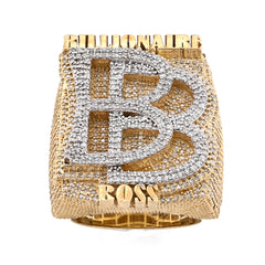 10k Yellow Gold 2.65 CTW BILLIONAIRE BOSS BB Initial Big Natural Diamond Men Custom Pinky Ring 31.1g