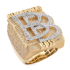 10k Yellow Gold 2.65 CTW BILLIONAIRE BOSS BB Initial Big Natural Diamond Men Custom Pinky Ring 31.1g