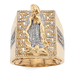 10k Yellow Gold 0.75 CTW Virgin Mary Rectangular Shape Natural Diamond Men Ring 15.6g
