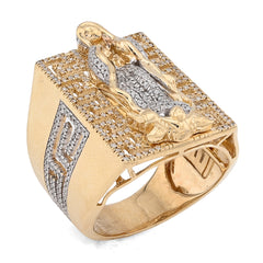 10k Yellow Gold 0.75 CTW Virgin Mary Rectangular Shape Natural Diamond Men Ring 15.6g