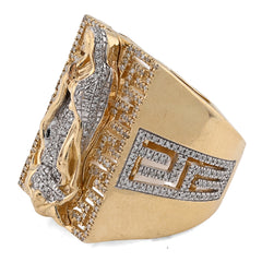 10k Yellow Gold 0.75 CTW Virgin Mary Rectangular Shape Natural Diamond Men Ring 15.6g